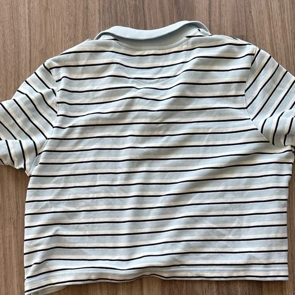 J. Crew Striped Polo Crop Top in Light Blue, Navy & White - Picture 4 of 5